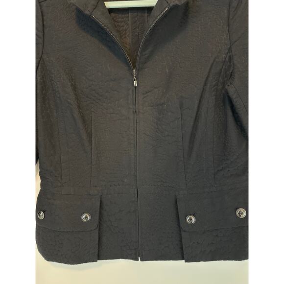 St John Embossed Textured Blazer Jacket Zip Front 1/2 Sleeve Pockets Black Sz 10 - Picture 7 of 15